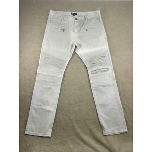 EMBELLISH Men's Light Wash Moto Jeans Distressed Ripped Size 40
